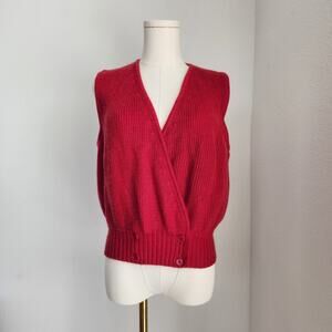 Vintage Red V-Neckline Sleeveless Knit Wrap Top M